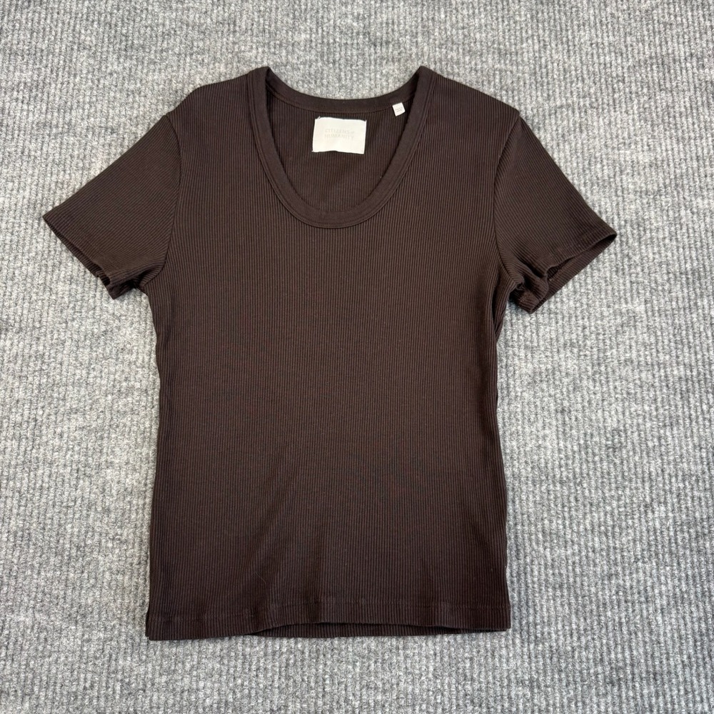 Citizens of Humanity Maude Ribed Shirt Womens XL Chocolate Brown U Neck Made USA